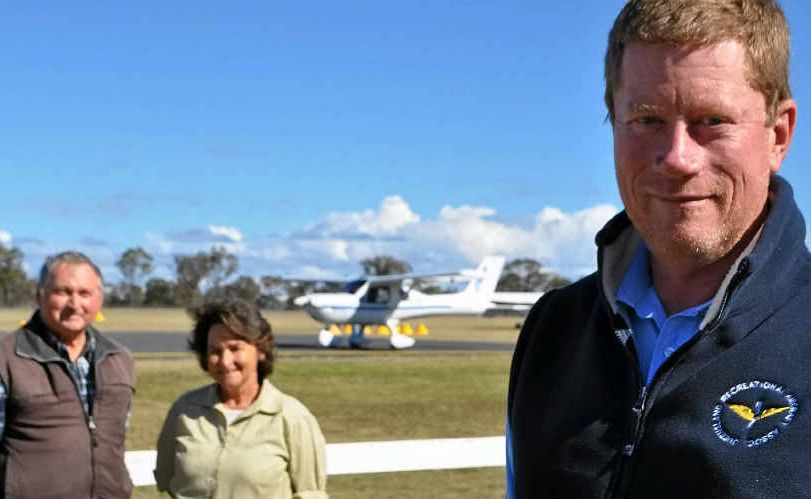 Queensland Recreation Aircraft Association president Kelvin Hutchinson (front) with life members Bill and Val Wilkinson. Queensland Recreation Aircraft Association president Kelvin Hutchinson (front) with life members Bill and Val Wilkinson.